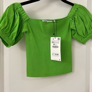 Zara lime green crop puff sleeve